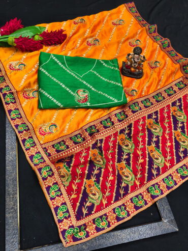 Yellow Premium Dola Silk Panetar Saree with Embroidery and Diamond Work