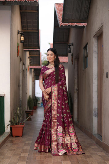 Magenta Premium Bandhej Silk Saree with Matka Border Work
