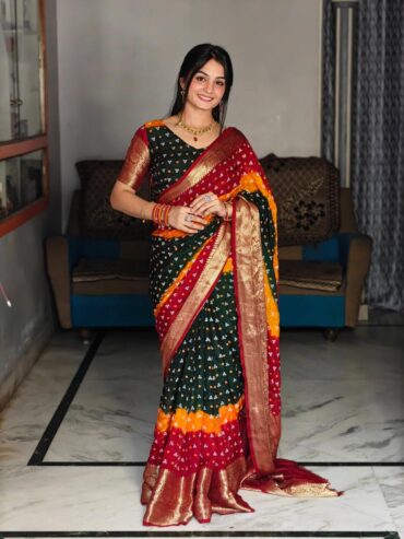 Multi Colour Soft Kanjivaram Bandhani Cotton Silk Saree with Hand Dyeing Print