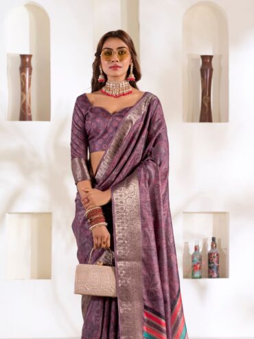 Magenta Soft Dola Silk Saree with Foil Digital Print and Zari Border