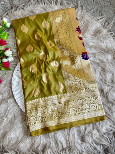Traditional Mehendi Green Paithani Silk Saree with Meenakari Zari Weaving Work