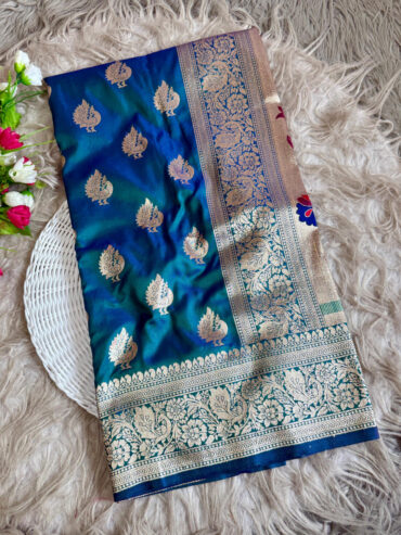 Traditional Blue Paithani Silk Saree with Meenakari Zari Weaving Work