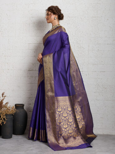 Purple Soft Kanchipuram Silk Saree with Zari Weaving Work