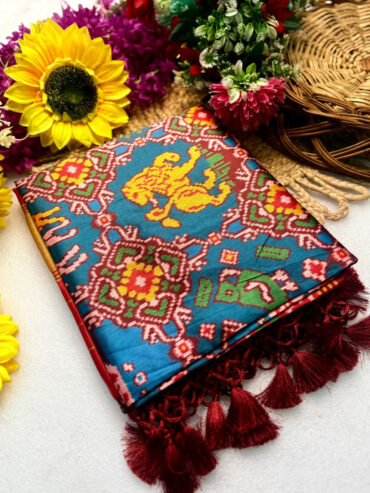 Blue Handloom Patola Silk Saree with Zari Weaving Lagdi Patta Pallu and Tassels