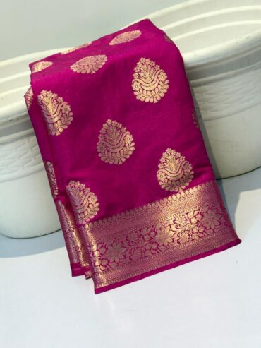 Premium Pink Banarasi Semi Kataan Pattu Silk Saree with Double Zari Woven Work