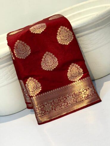Premium Red Banarasi Semi Kataan Pattu Silk Saree with Double Zari Woven Work