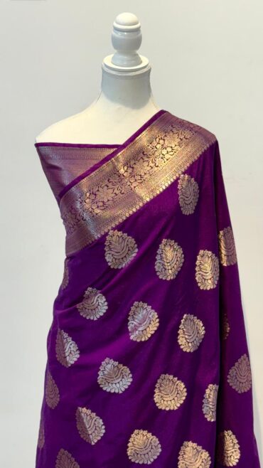 Premium Purple Banarasi Semi Kataan Pattu Silk Saree with Double Zari Woven Work