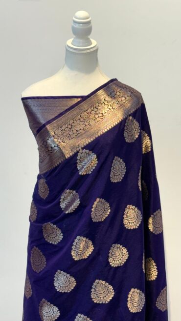 Premium Blue Banarasi Semi Kataan Pattu Silk Saree with Double Zari Woven Work