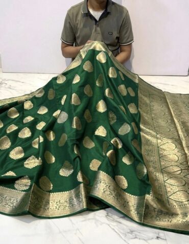 Premium Green Banarasi Semi Kataan Pattu Silk Saree with Double Zari Woven Work