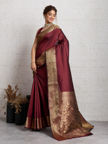 Maroon Soft Kanchipuram Silk Saree with Zari Weaving Work