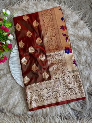 Traditional Brown Paithani Silk Saree with Meenakari Zari Weaving Work