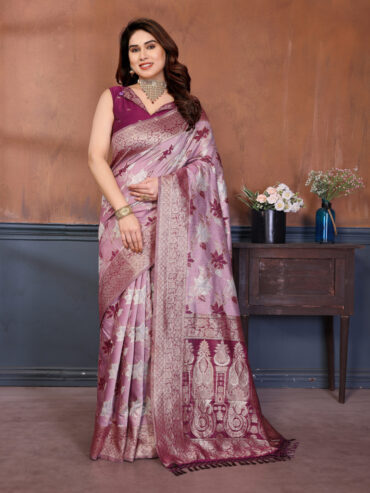 Magenta Spun Cotton Saree with Beautiful Zari Weaving Work