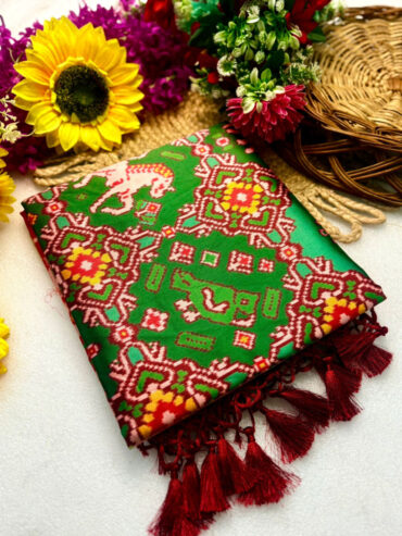 Green Handloom Patola Silk Saree with Zari Weaving Lagdi Patta Pallu and Tassels
