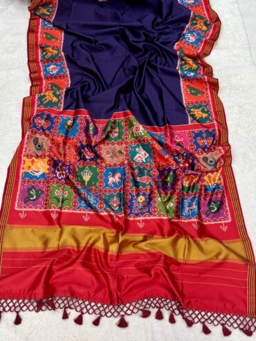 Blue Handloom Patola Silk Saree with Zari Weaving Lagdi Patta Pallu and Tassels