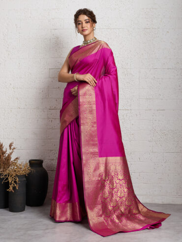 Rani Pink Soft Kanchipuram Silk Saree with Zari Weaving Work