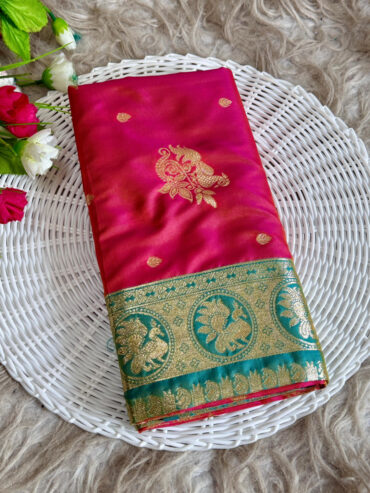 Peach Nauvari Peshwai Paithani Silk Saree with Zari Weaving Work